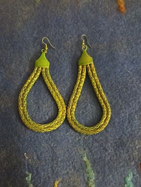 3 For $15. Green Teardrop Braided Loop Earrings .